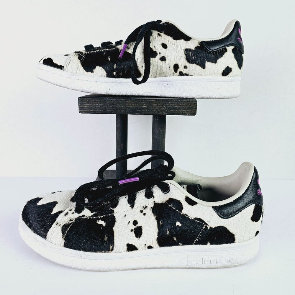Adidas Stan Smith Cow Print Pony Hair Sneakers, Sz 6 - Picture 2 of 11